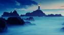 Blue clouds landscapes nature rocks lighthouses seascapes sea wallpaper