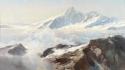 Paintings mountains clouds landscapes snow artwork traditional art wallpaper