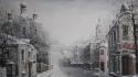 Paintings winter snow trees streets russia houses wallpaper