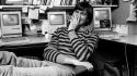 Computers young grayscale smiling steve jobs striped clothing wallpaper