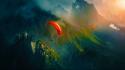 Mountains landscapes pilot fantasy art parachuting landscape wallpaper