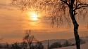 Sunset ice landscapes nature winter snow trees wallpaper