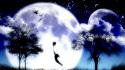 Trees night stars planets silhouette balloons children wallpaper