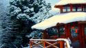 Winter snow wood architecture cabin wallpaper