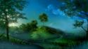 Fireflies artwork fictional landscapes shire bag end wallpaper