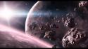 Outer space planets earth digital art asteroids wallpaper