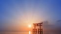 Sunset japan gate torii itsukushima shrine wallpaper