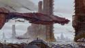Cityscapes futuristic spaceships digital art science fiction artwork wallpaper
