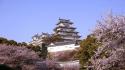 Japan cherry blossoms himeji-jo castle the keep towers wallpaper