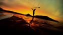 Sunset ocean waves paddleboarding board stand up wallpaper
