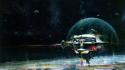 Outer space planets spaceships artwork wallpaper