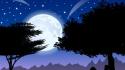 Cartoons trees night stars moon wallpaper