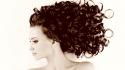 Brunettes fashion curly hair monochrome faces pale skin wallpaper