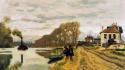 Houses boats guard rivers claude monet impressionism wallpaper