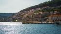 Boats croatia hillside bay mediterranean marine sea wallpaper