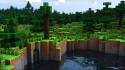 Landscapes trees forest minecraft cinema4d 3d wallpaper