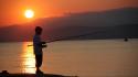 Boy sunset hills fishing wallpaper