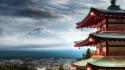 Fuji cityscapes architecture rooftops japanese pagoda chureito wallpaper