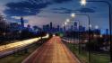 Clouds chicago lights cars roads cities nights wallpaper
