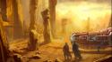 Desert spaceships digital art science fiction artwork wallpaper