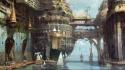 Fantasy art boats concept sails docks sea wallpaper