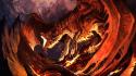 Paintings mountains red dragons volcanoes fantasy art wallpaper