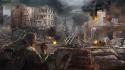 Soldiers ruins cityscapes fighting wallpaper