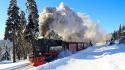 Winter snow trees trains locomotives brockenbahn wallpaper