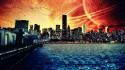 Water cityscapes skylines planets buildings artwork wallpaper