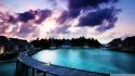 Water clouds nature houses swimming pools wallpaper