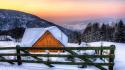 Mountains landscapes nature winter snow house protection wallpaper