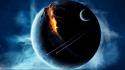 Outer space planets broken spaceships wallpaper