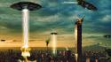 Cityscapes invasion futuristic spaceships digital art taipei 101 wallpaper