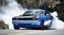 Blue cars smoke muscle burnout dodge challenger srt wallpaper
