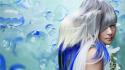 Bubbles asians bangs eyelashes silver hair hairstyle wallpaper