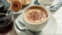 Coffee food spoons cups biscuits wallpaper
