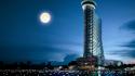 Lights architecture moon buildings thailand night sky wallpaper