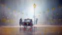 Paintings rain cars lamp posts jeff rowland wallpaper