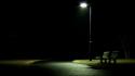 Lonely park bench street lights nighttime wallpaper