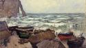 Paintings cliffs boats claude monet impressionism sea wallpaper