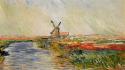 Paintings windmills rivers claude monet impressionism wallpaper