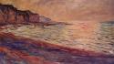 Sunset paintings cliffs claude monet impressionism sea wallpaper