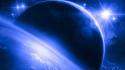 Blue outer space stars planets art wallpaper