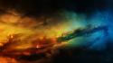Blue outer space stars yellow nebulae art wallpaper