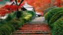 Japan nature red garden kyoto staircase wallpaper