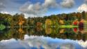 Water clouds nature trees autumn forests lakes reflections wallpaper