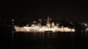 Water night lights military ships cities battleships wallpaper