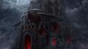 Dark forest cathedral mysterious wallpaper