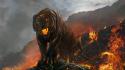 Fire tigers lava fantasy art creatures digital wallpaper