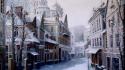 Paintings snow cityscapes artwork village wallpaper